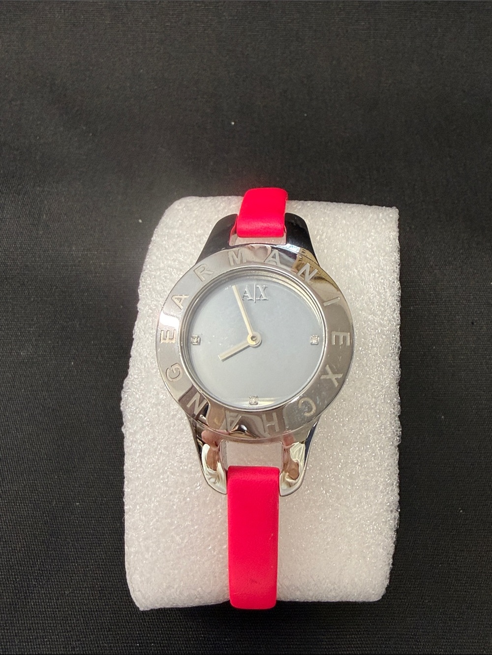 Armani Exchange Silver Dial Watch with Hot Pink Strap